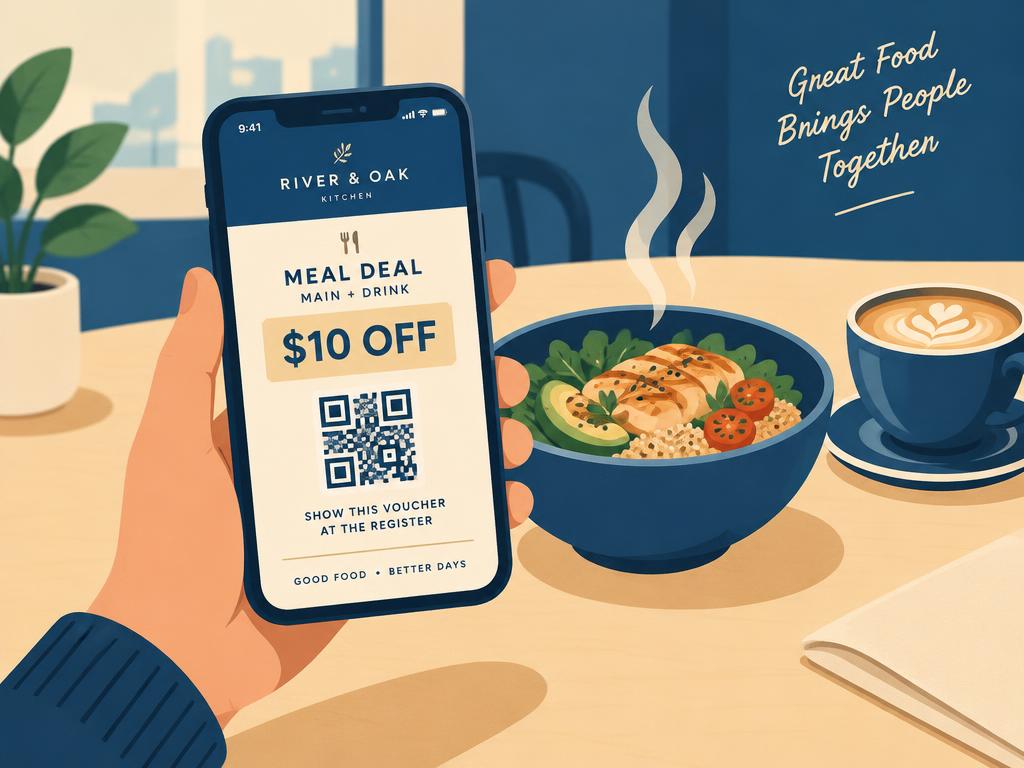 A phone showing a claimed restaurant meal deal voucher
